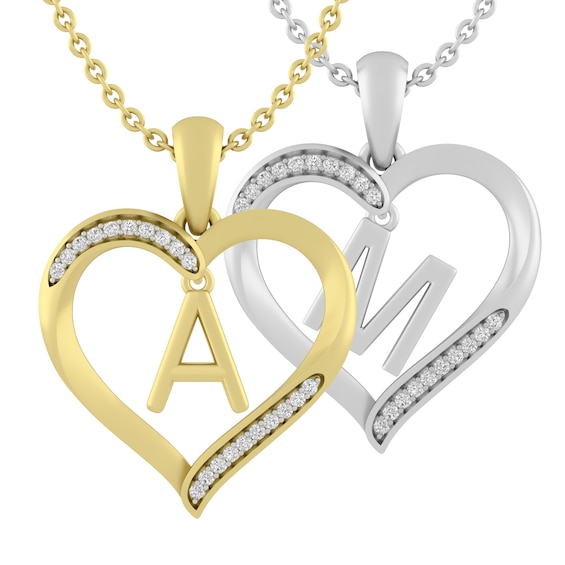 Diamond Accent Initials Heart Necklace (1 Initial)