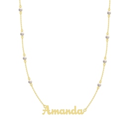 Cultured Pearl Station Nameplate Necklace (1 Name)