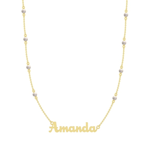 Cultured Pearl Station Nameplate Necklace (1 Name)