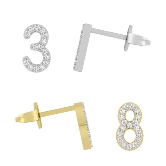 1/20 - 1/10 ct tw Diamond Number Earrings