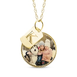 Rope Edge Photo & Initial Charms Necklace 10K Yellow Gold 18"
