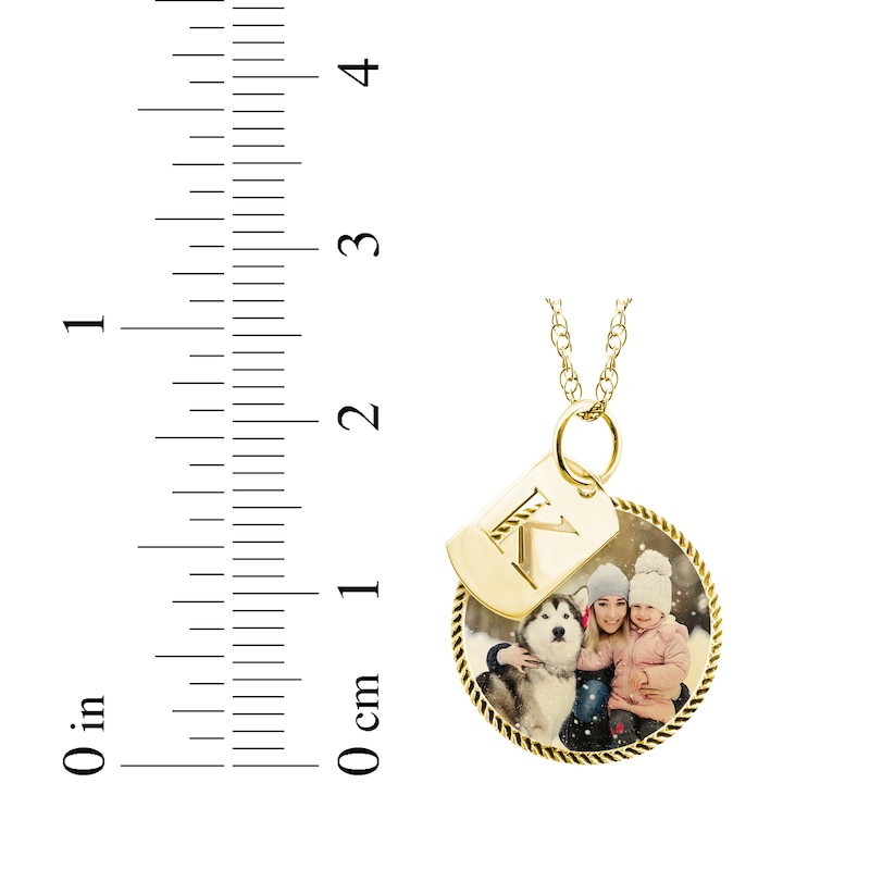 Rope Edge Photo & Initial Charms Necklace 10K Yellow Gold 18"
