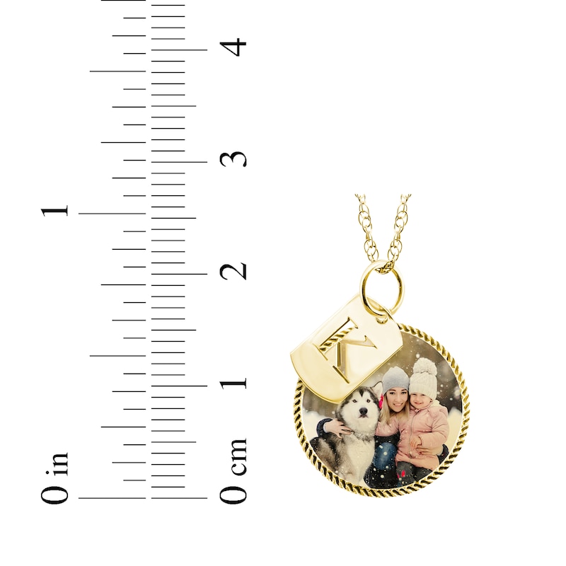 Rope Edge Photo & Initial Charms Necklace 10K Yellow Gold 18