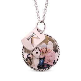 Rope Edge Photo & Initial Charms Necklace 10K Rose Gold 18&quot;