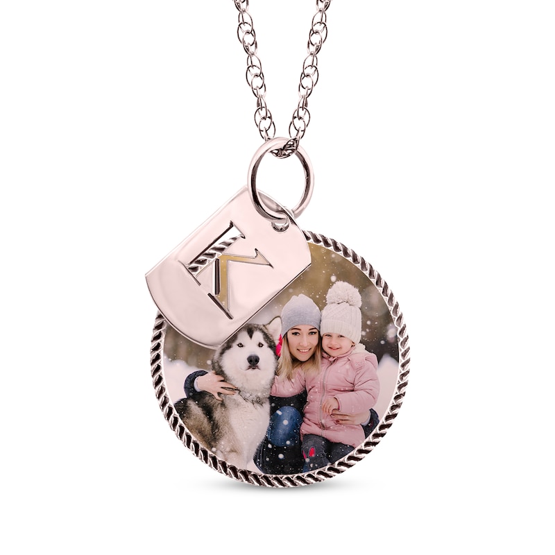 Main Image 1 of Rope Edge Photo & Initial Charms Necklace 10K Rose Gold 18&quot;
