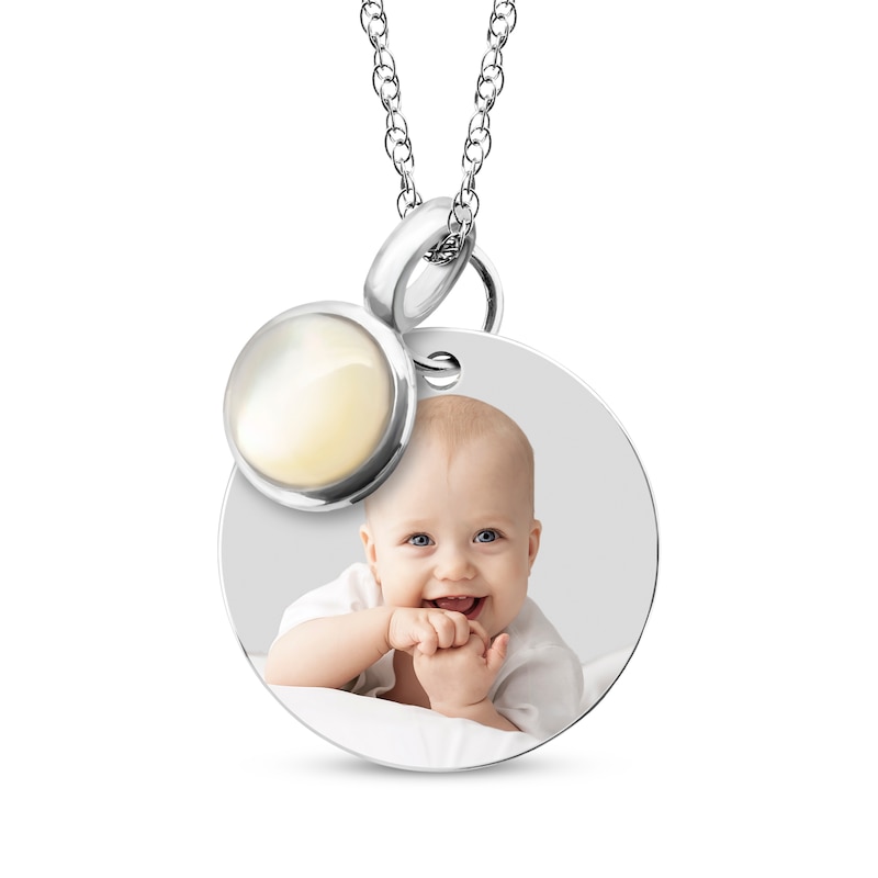 Main Image 1 of Round Photo & Mother of Pearl Charms Necklace Sterling Silver 18&quot;