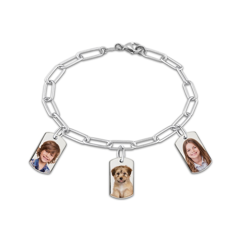 Mini Photo Tag Charm Bracelet Sterling Silver 7"