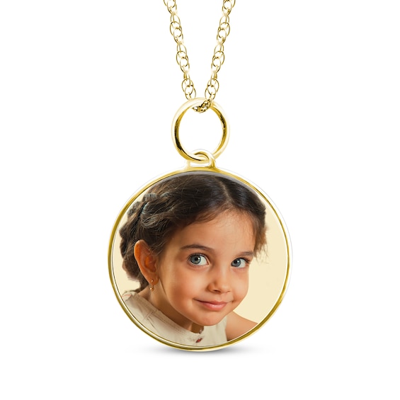 Round Photo Charm Necklace 10K Yellow Gold 18