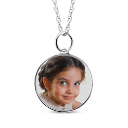 Small Round Photo Charm Necklace 10K White Gold 18&quot;