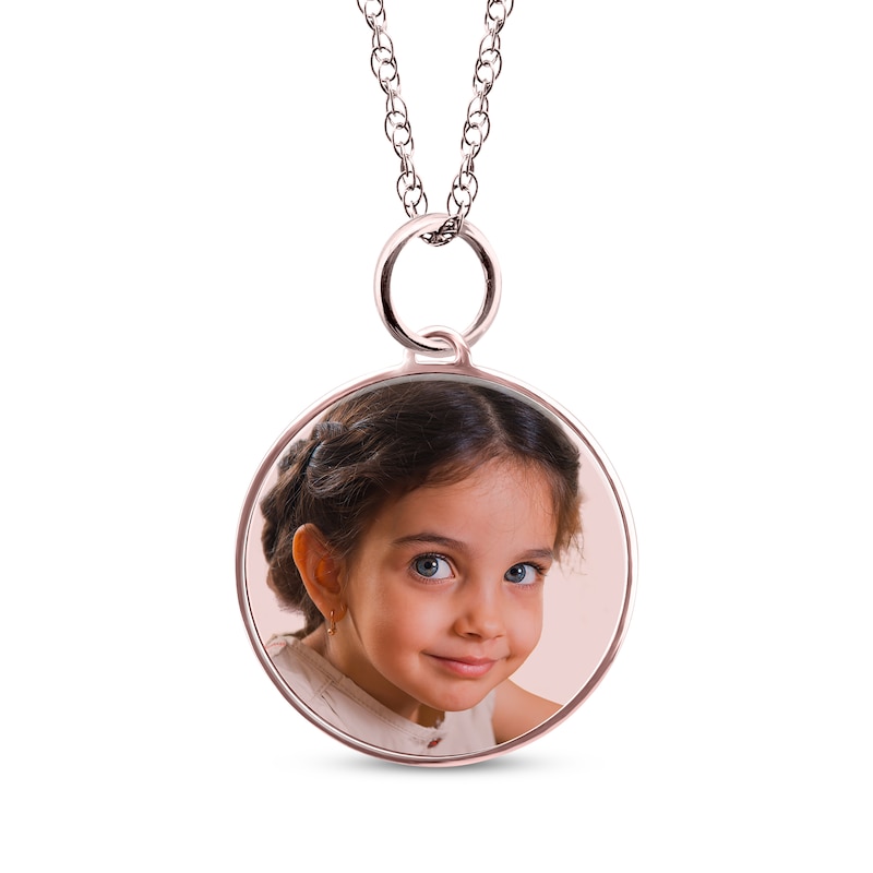 Small Round Photo Charm Necklace 10K Rose Gold 18"