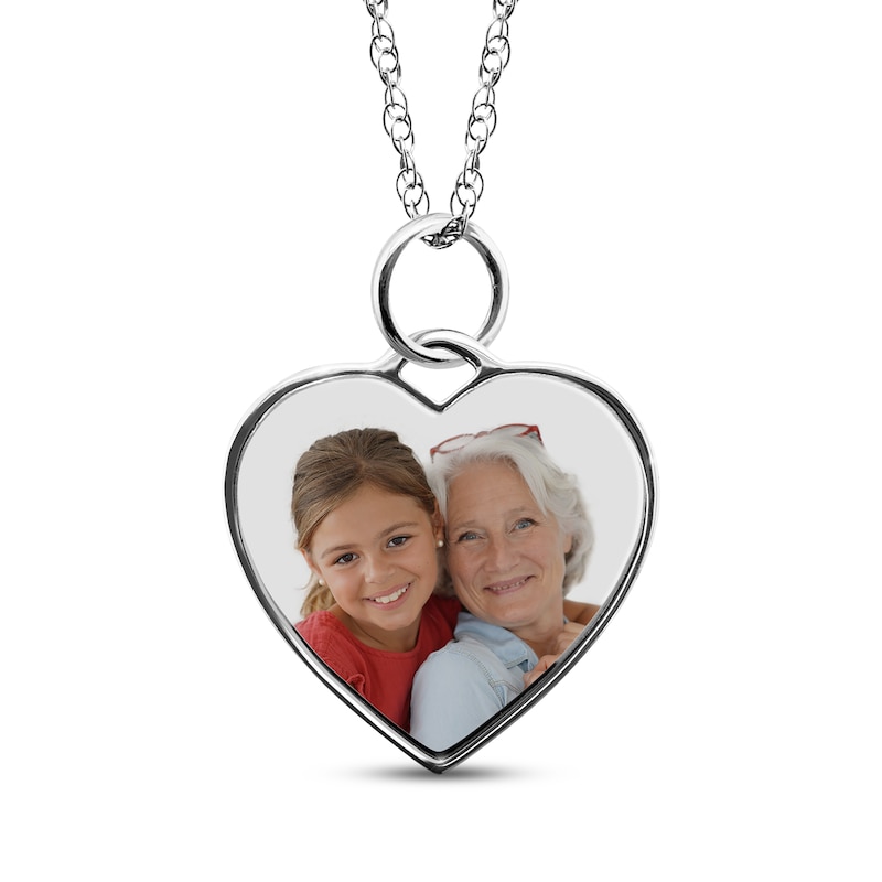 Small Heart Photo Charm Necklace Sterling Silver 18"