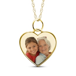 Small Heart Photo Charm Necklace 10K Yellow Gold 18"