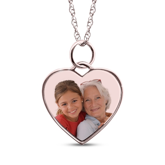 Small Heart Photo Charm Necklace 10K Rose Gold 18"