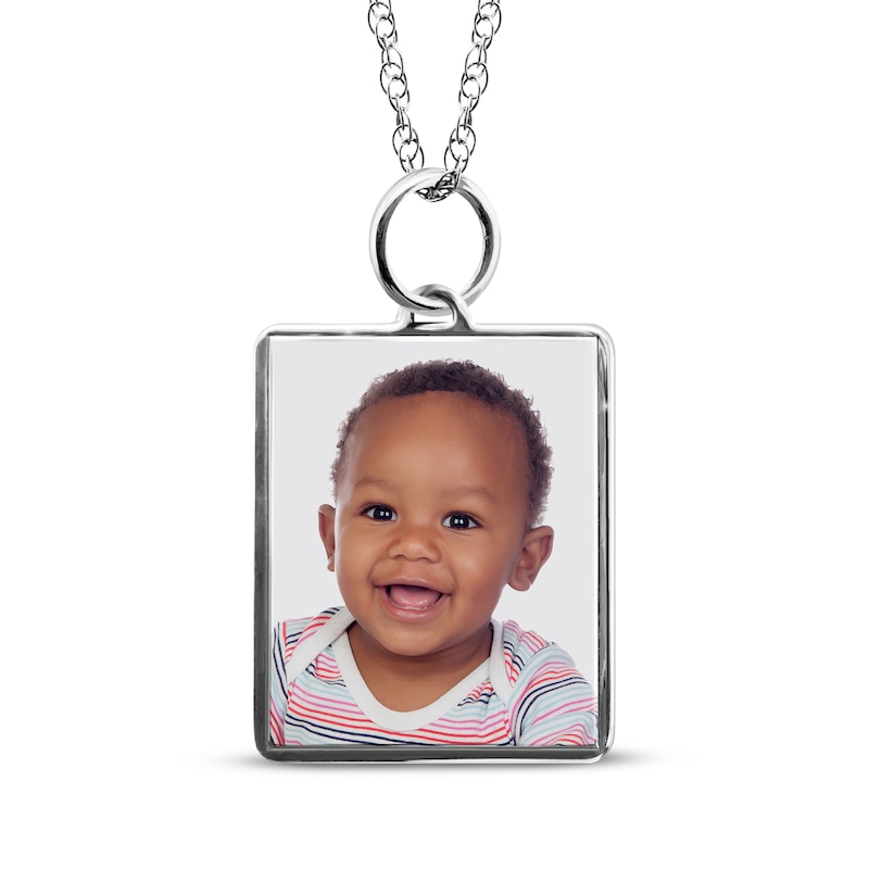 Small Rectangle Photo Charm Necklace Sterling Silver 18"