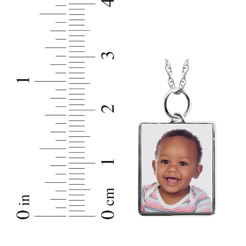 Small Rectangle Photo Charm Necklace Sterling Silver 18"