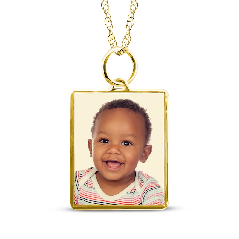 Small Rectangle Photo Charm Necklace 10K Yellow Gold 18"