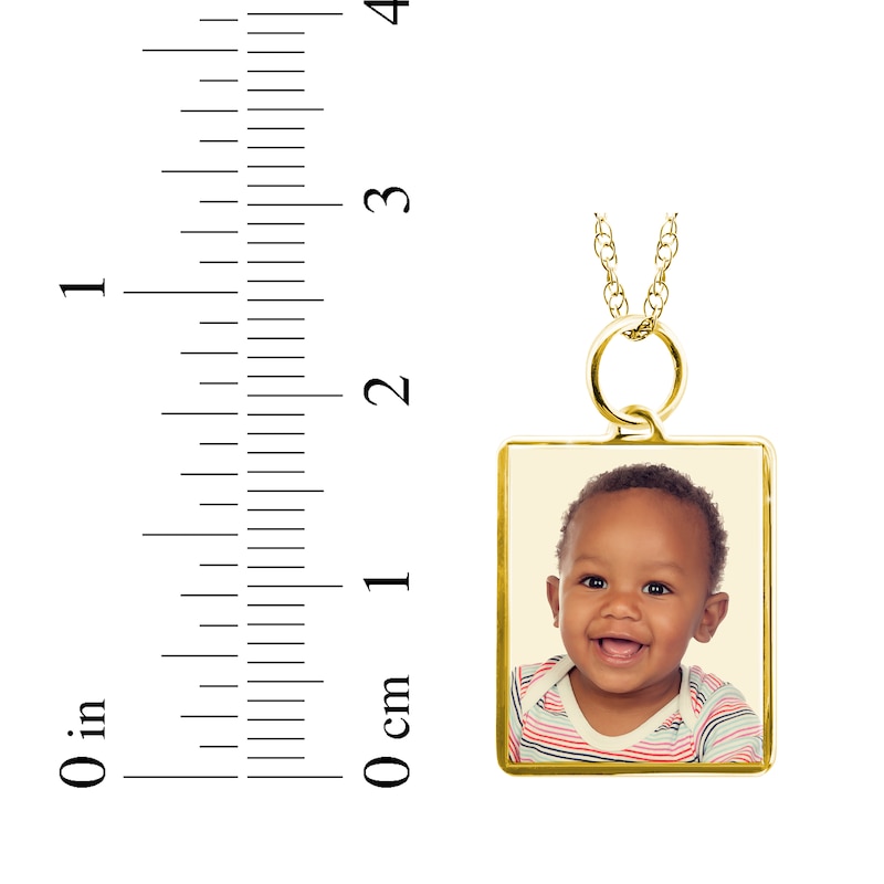 Small Rectangle Photo Charm Necklace 10K Yellow Gold 18"