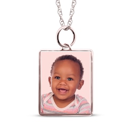 Small Rectangle Photo Charm Necklace 10K Rose Gold 18"