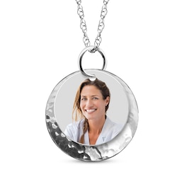 Round Photo & Hammered Disc Charms Necklace Sterling Silver 18"