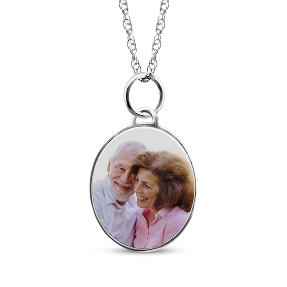 Small Oval Photo Charm Necklace 10K White Gold 18"