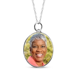 Medium Oval Photo Charm Necklace 10K White Gold 18"