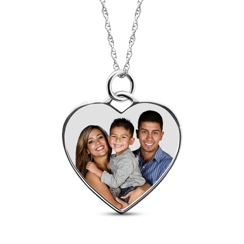 Medium Heart Photo Charm Necklace Sterling Silver 18"