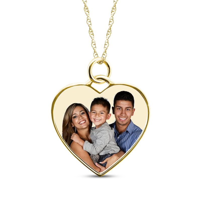Medium Heart Photo Charm Necklace 10K Yellow Gold 18"