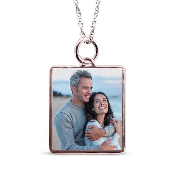 Medium Rectangle Photo Charm Necklace 10K Rose Gold 18"