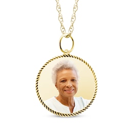 Small Round Rope Edge Photo Charm Necklace 10K Yellow Gold 18"