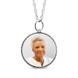 Small Round Rope Edge Photo Charm Necklace 10K White Gold 18"