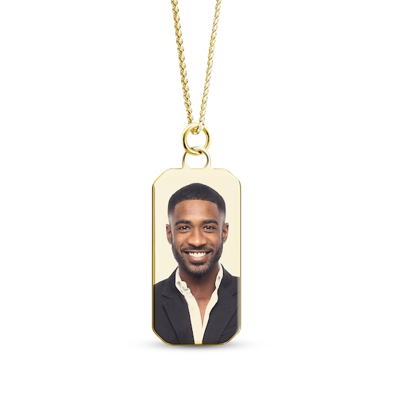Men's Photo Dog Tag Necklace 10K Yellow Gold 22"