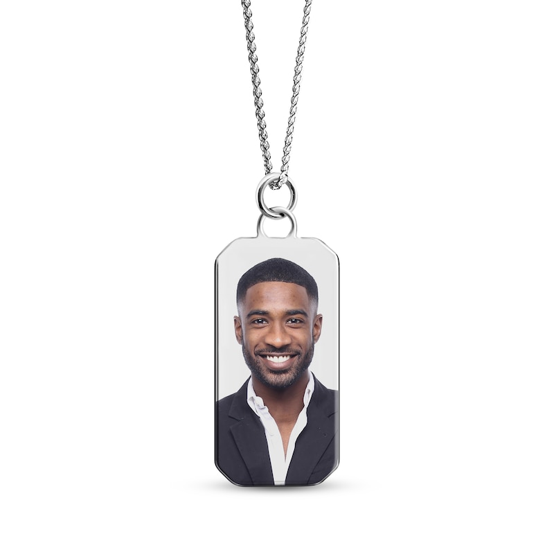 Main Image 1 of Men's Photo Dog Tag Necklace 10K White Gold 22&quot;