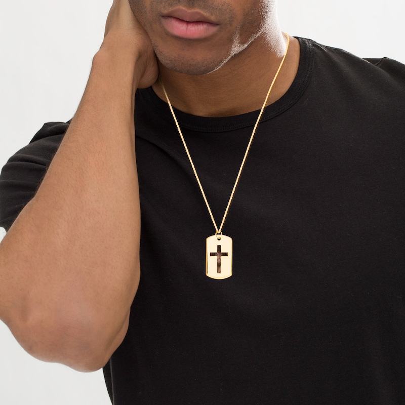 Main Image 4 of Men's Double Dog Tag Photo & Cross Swivel Necklace 10K Yellow Gold 22&quot;