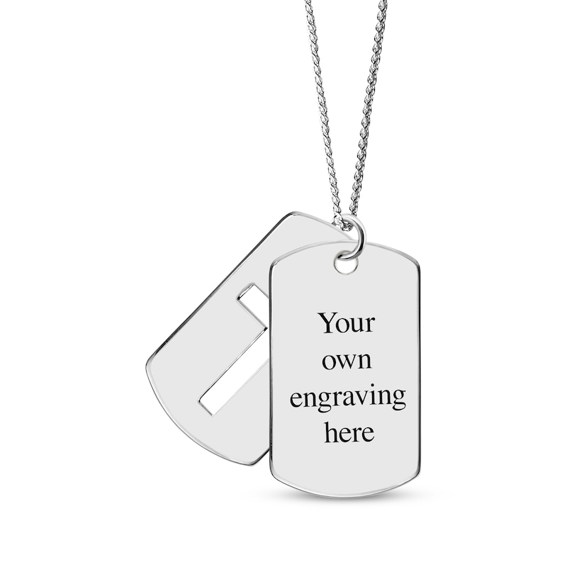 Main Image 2 of Men's Double Dog Tag Photo & Cross Swivel Necklace 10K White Gold 22&quot;