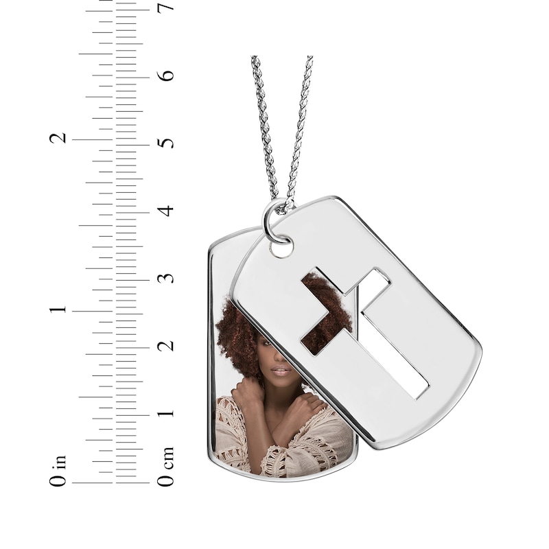 Main Image 3 of Men's Double Dog Tag Photo & Cross Swivel Necklace 10K White Gold 22&quot;
