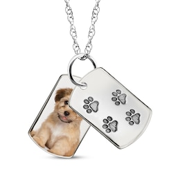 Double Dog Tag Photo & Footprints Swivel Necklace Sterling Silver 18"