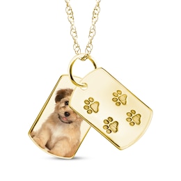 Double Dog Tag Photo & Footprints Swivel Necklace 10K Yellow Gold 18"