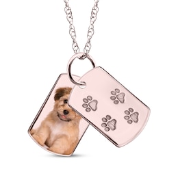 Double Dog Tag Photo & Footprints Swivel Necklace 10K Rose Gold 18&quot;