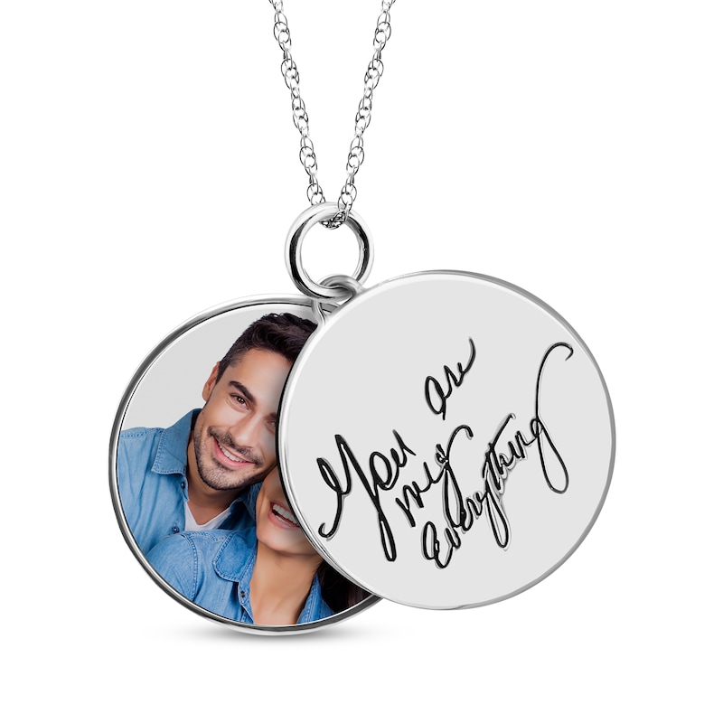 Main Image 1 of Double Round Photo & Handwritten Message Charm Swivel Necklace Sterling Silver 18&quot;