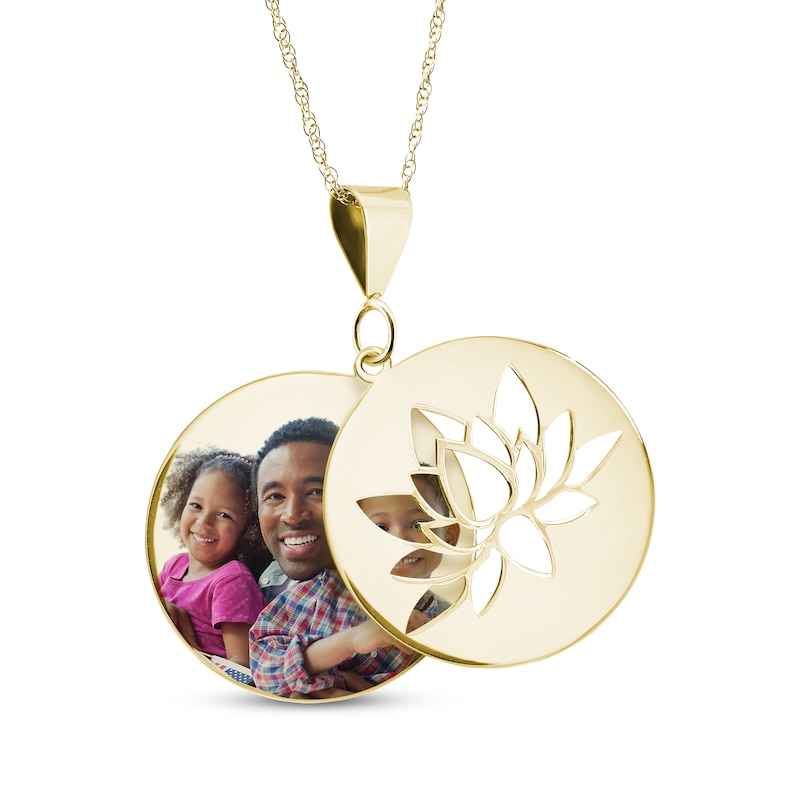 Main Image 1 of Double Round Photo & Lotus Swivel Necklace 10K Yellow Gold 18&quot;
