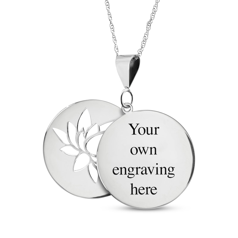 Main Image 2 of Double Round Photo & Lotus Swivel Necklace 10K White Gold 18&quot;