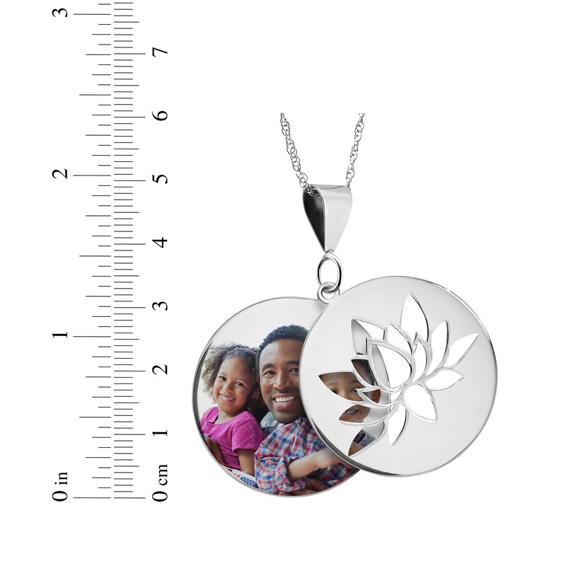 Main Image 3 of Double Round Photo & Lotus Swivel Necklace 10K White Gold 18&quot;