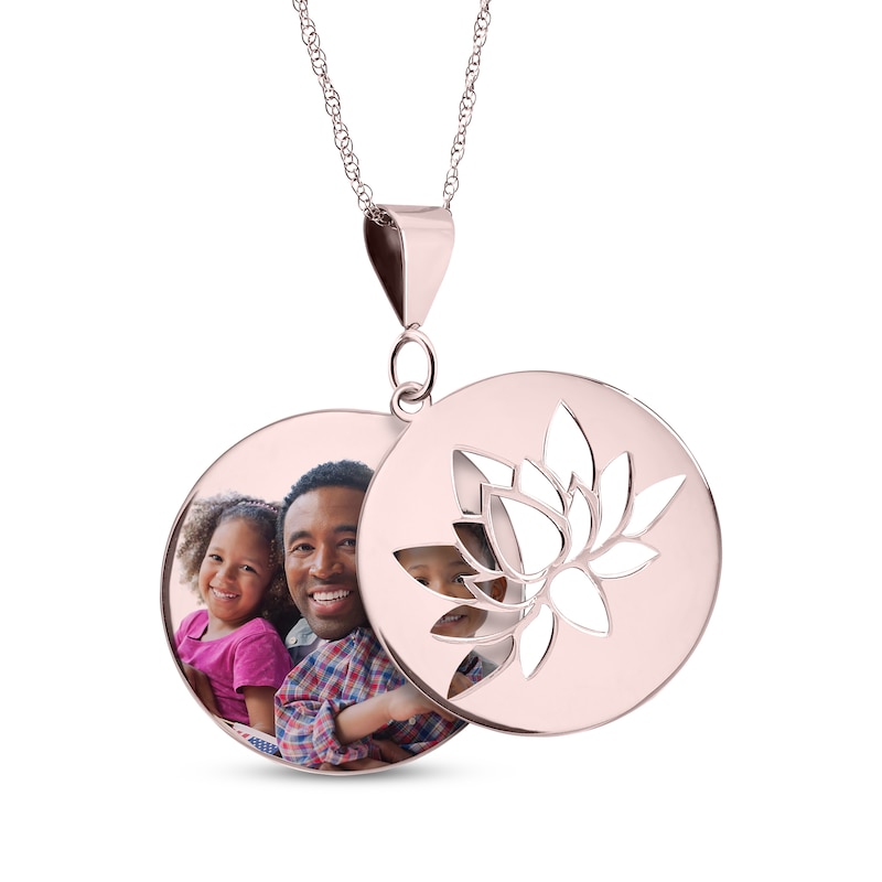 Main Image 1 of Double Round Photo & Lotus Swivel Necklace 10K Rose Gold 18&quot;