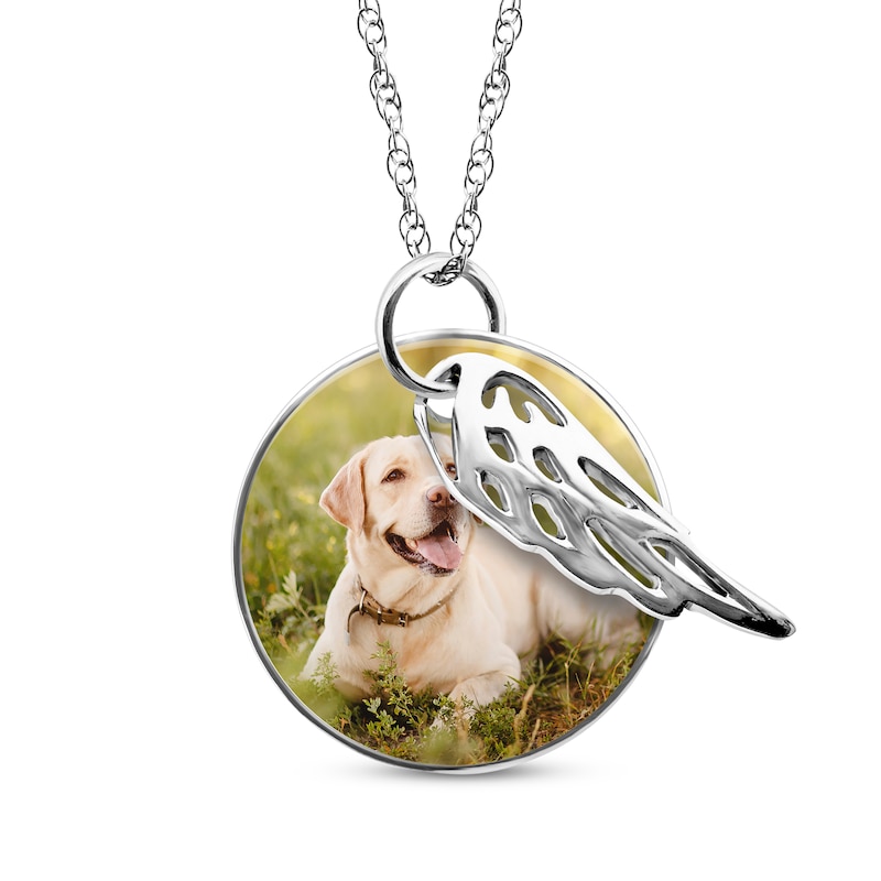 Main Image 1 of Round Photo & Wing Charms Necklace Sterling Silver 18&quot;