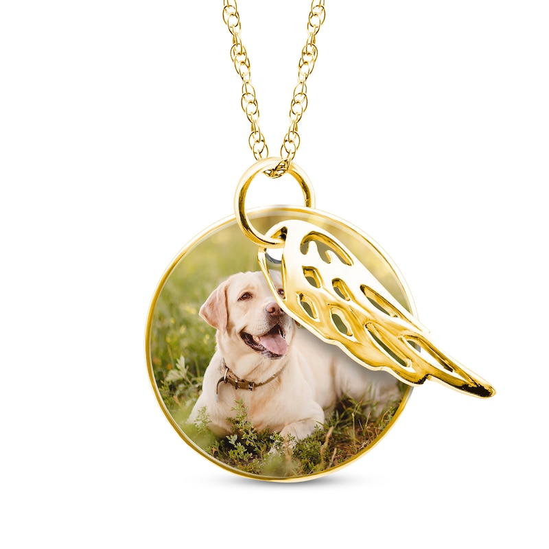 Main Image 1 of Round Photo & Wing Charms Necklace 10K Yellow Gold 18&quot;