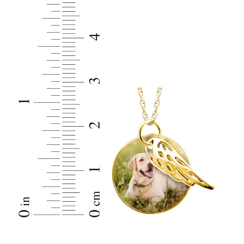Main Image 3 of Round Photo & Wing Charms Necklace 10K Yellow Gold 18&quot;