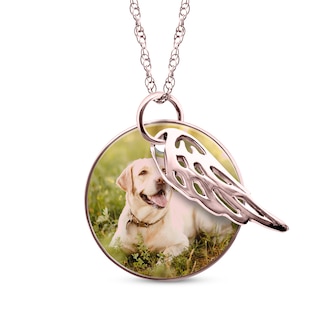 Round Photo & Wing Charms Necklace 10K Rose Gold 18"