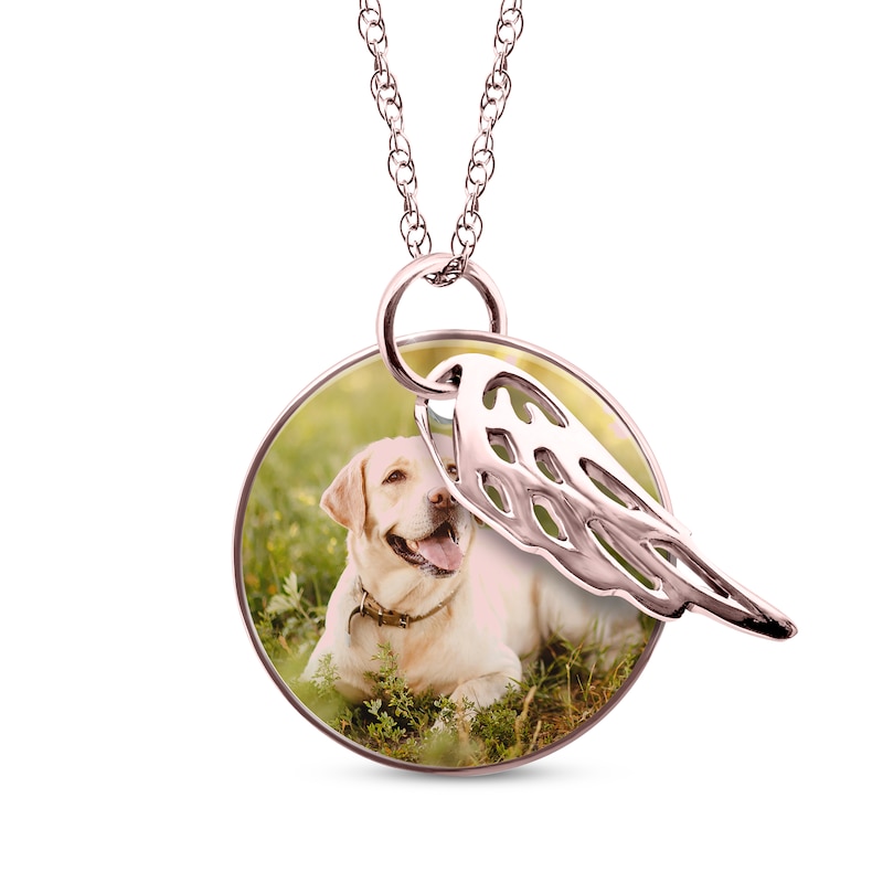 Main Image 1 of Round Photo & Wing Charms Necklace 10K Rose Gold 18&quot;