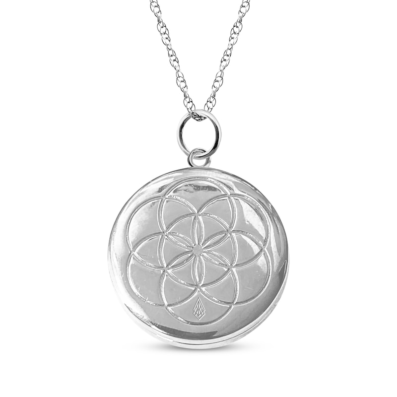 Main Image 3 of Mother of Pearl & White Lab-Created Sapphire Photo Locket Necklace Sterling Silver 18&quot;