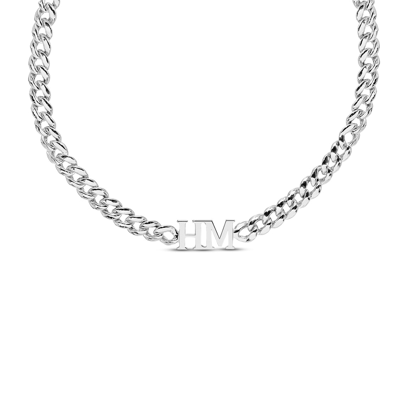 Initials Cuban Curb Chain Necklace Sterling Silver 18"